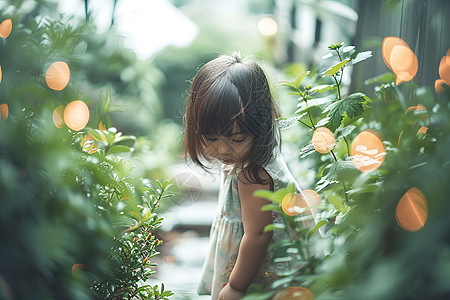 花园玩耍花园中的小女孩背景