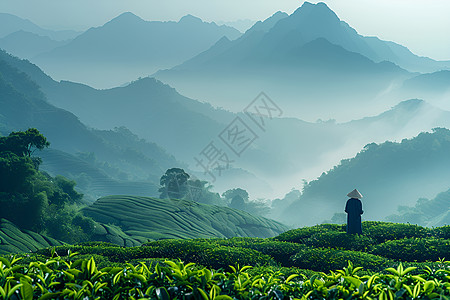 采茶山脚下的茶园背景