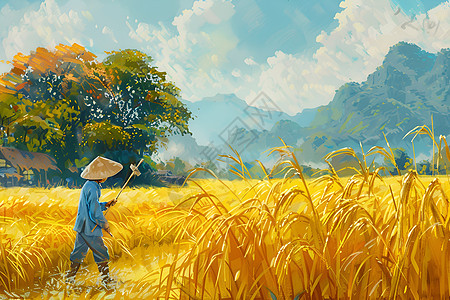 收割稻谷的农民图片