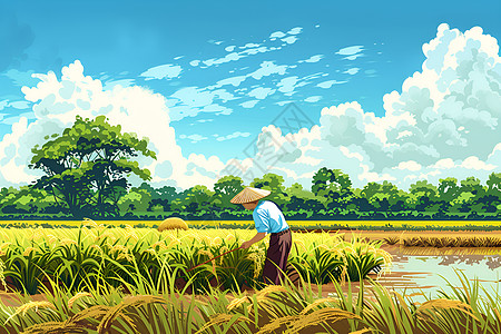 田园间的稻农图片