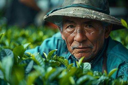 采摘中的茶农图片