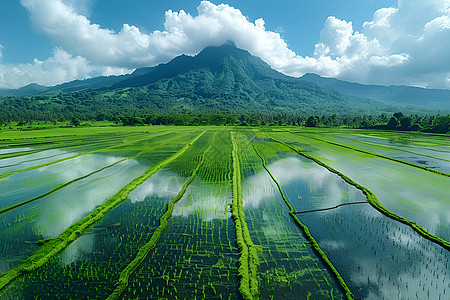 耕地无人机俯拍的稻田背景