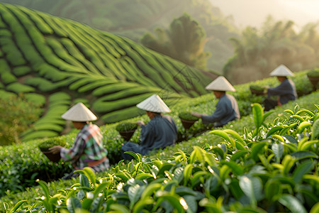 农田里的茶农团队高清图片