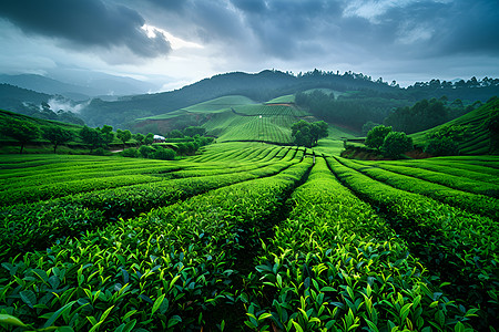 茶叶盒子夜色下的茶山绿海背景