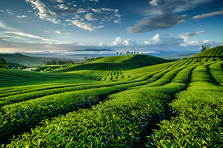 茶田的辽阔树木采茶工高清图片