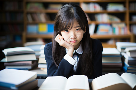 书桌上学习的女孩背景图片