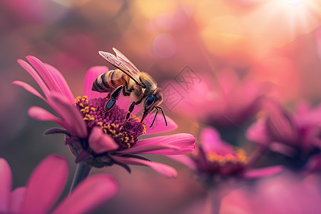 蜜蜂采集花蜜图片