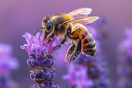 紫色花朵上的蜜蜂图片