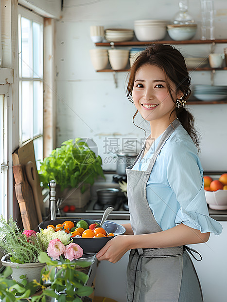 女人在厨房忙碌图片