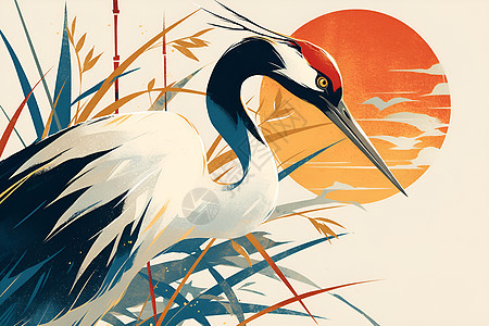 阳光下的红冠鹤背景图片
