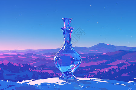 玻璃花瓶在山丘上图片