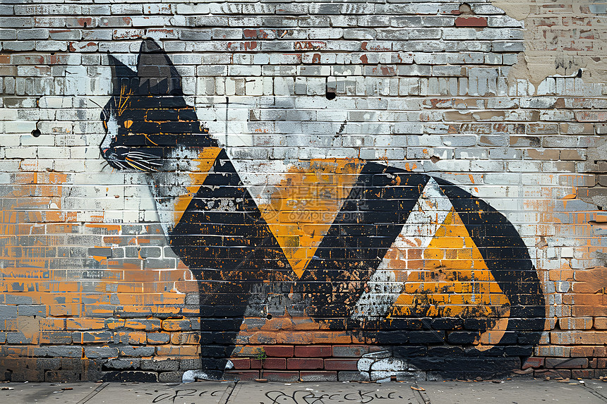 猫咪与街头壁画图片