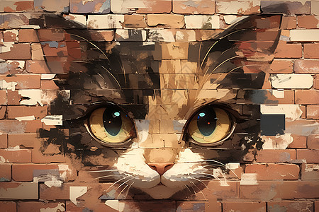 砖墙中的奇幻猫咪图片