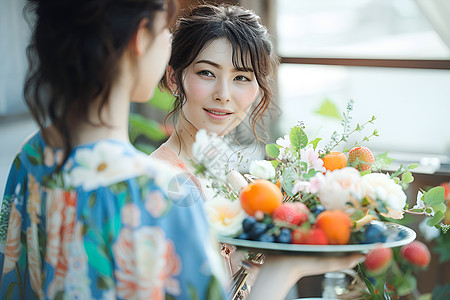 花艺水果和花束背景