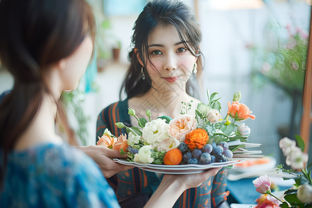 花艺花女与欢快旋律图片