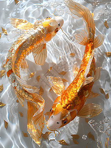 金箔制成的两只金鲤鱼图片