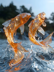 两只金鱼在游动图片