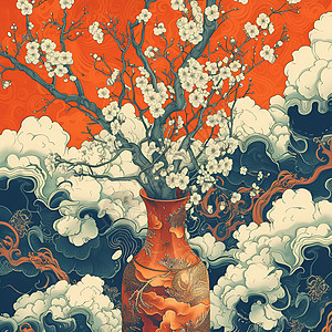 花瓶与白色梅花的绝美结合图片