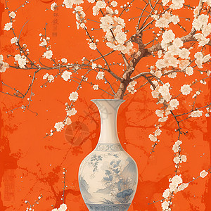 花瓶与白色梅花的完美融合图片