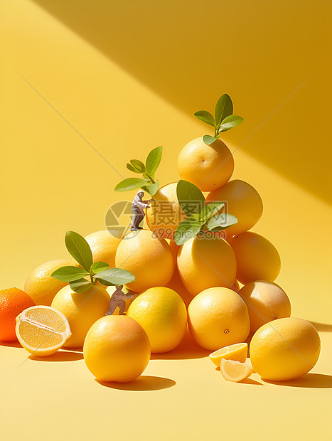 层层堆叠的橙子与柠檬图片