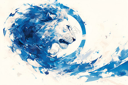 蓝色的水彩狮子图片