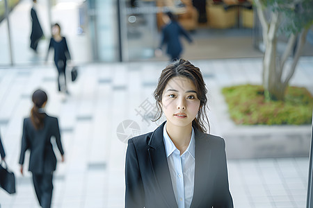 走廊上的一位西服女士图片