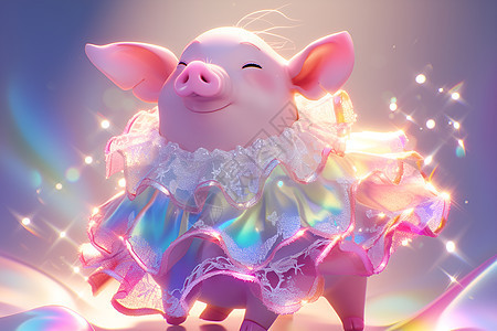粉色小猪穿着梦幻彩虹裙图片