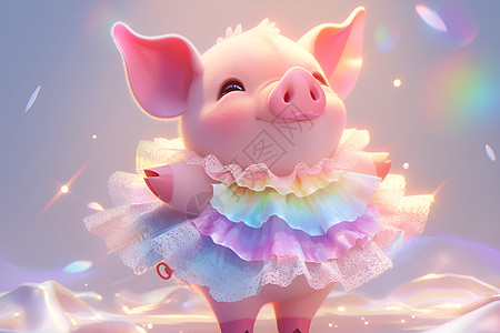 一个穿着裙子的小猪在毯子上高清图片
