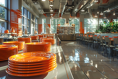 餐厅的橙色盘子图片