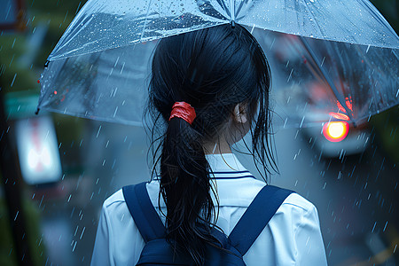 高中女孩雨中的优雅少女背景