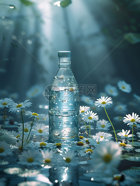 水瓶和草坪上的水仙花图片