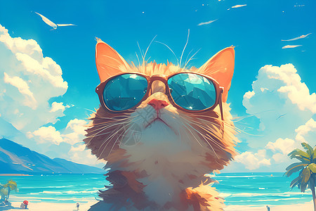 可爱海滩猫图片