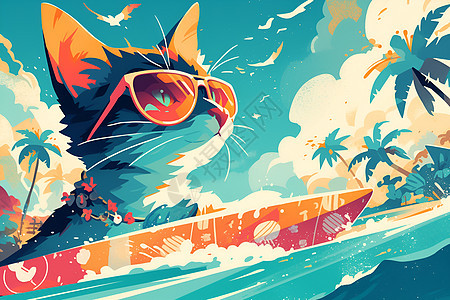 猫咪冲浪图片