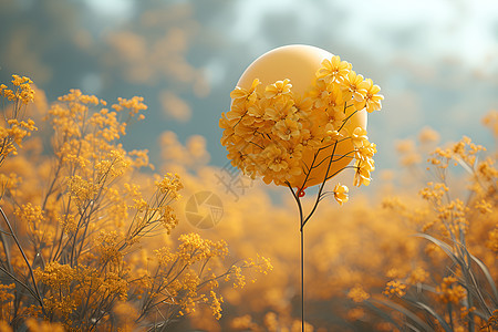 黄色气球外的花朵图片