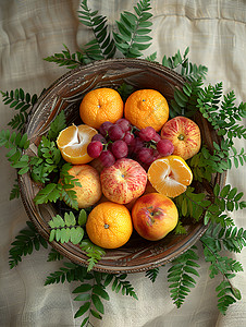 篮子中新鲜的水果背景图片
