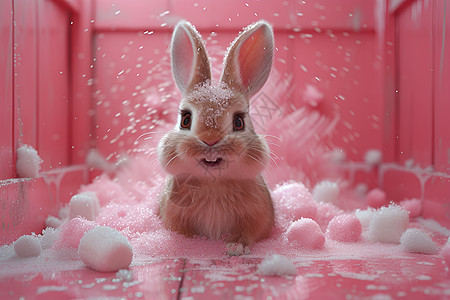 粉色泡泡的兔子背景图片