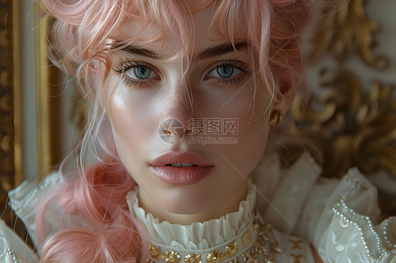 粉色头发的宫廷女子图片