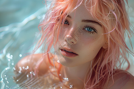 粉色头发的女模特在水下图片