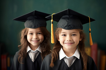 两个戴毕业帽的孩子图片