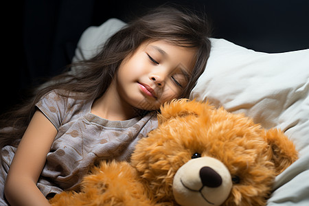 小女孩玩具一位小女孩与她的泰迪熊背景