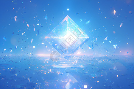蓝色水面上的水晶方块图片