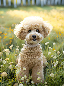 绿色草地上的小狗图片
