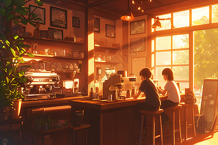 阳光下的动漫咖啡店图片