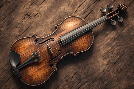 木地板上放着一把小提琴图片