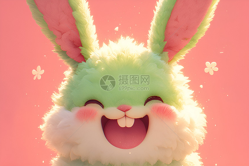 粉色背景上的小兔子图片