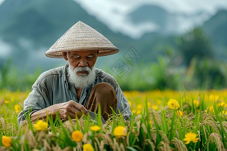 戴着草帽的农夫图片