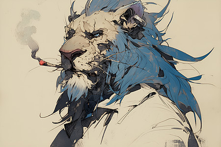 威武狮子抽烟图片