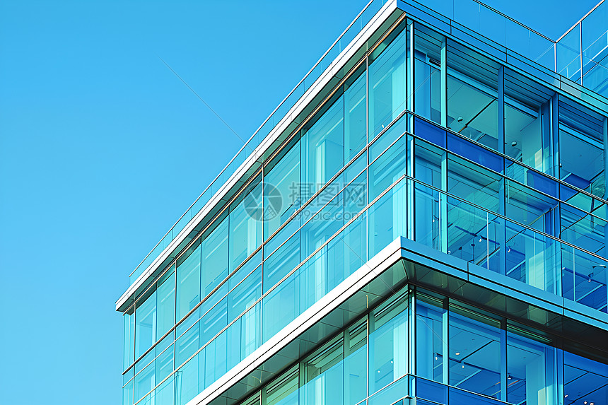 蓝天下的商务玻璃建筑图片