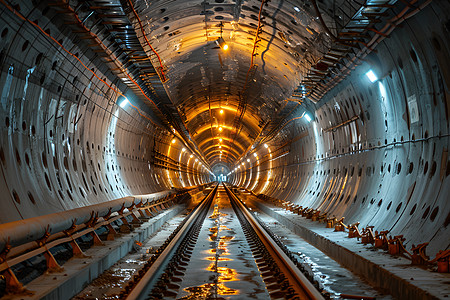 隧道中的轨道图片