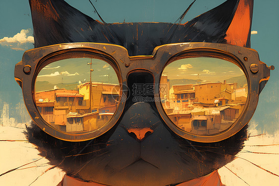 黑猫戴着夸张的太阳眼镜图片